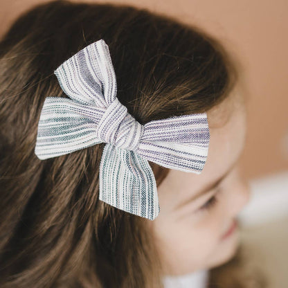 Chambray Coastal Stripe Linen Hair Bow