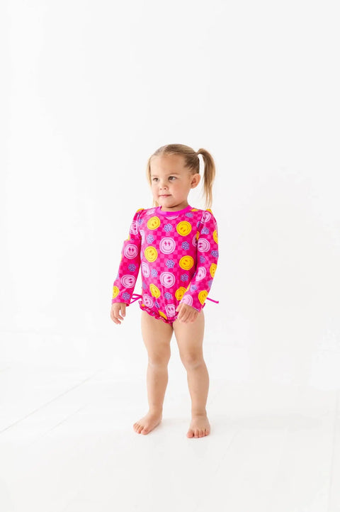 Electric Smiles Long Sleeve Ruffle Swimsuit