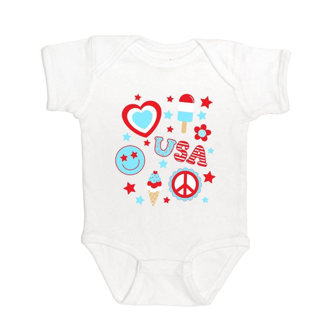 4th Of July Doodle Short Sleeve Bodysuit - Sweet Wink