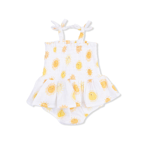 Smocked Bubble with Skirt - Happy Suns