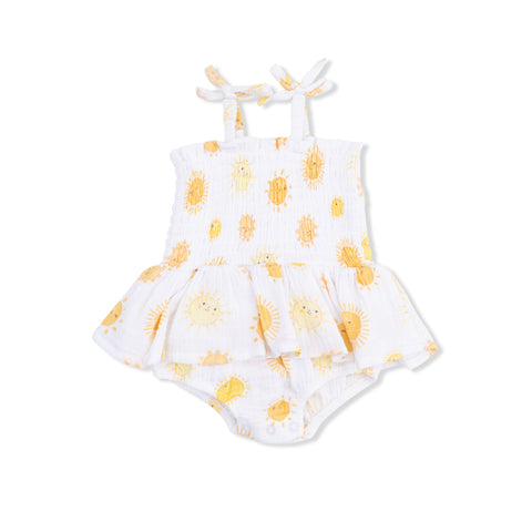 Smocked Bubble with Skirt - Happy Suns