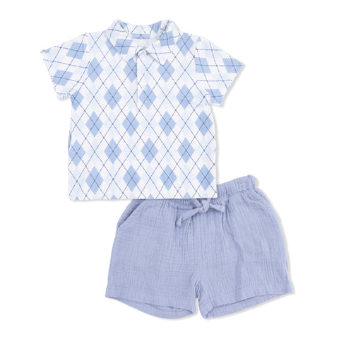 Polo with Casual Short - Blue Argyle