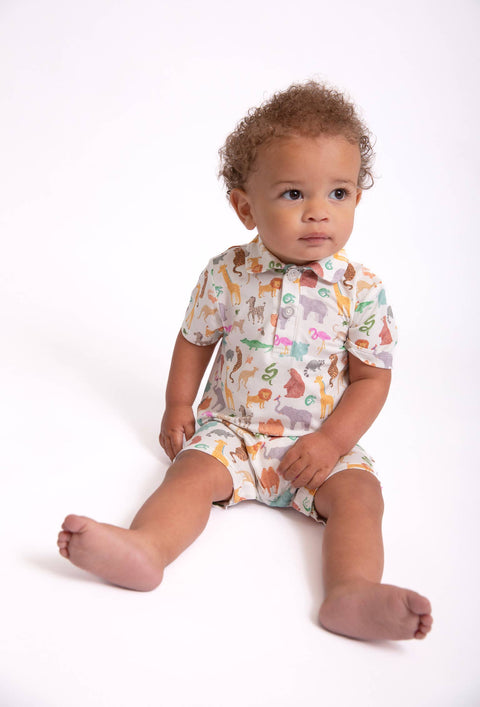 Zoo Crew Bamboo Short Sleeve Polo Romper for Baby Boys