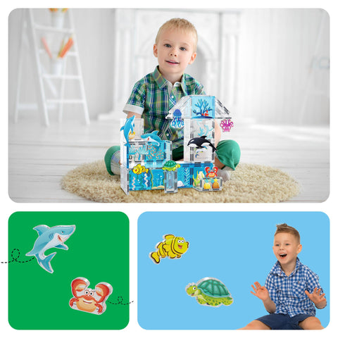 PicassoTiles Ocean Theme Magnetic Tile Building Set (52 Pieces)