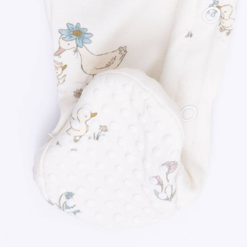 Smocked Peter Pan Snap Footie - Flower Ducklings