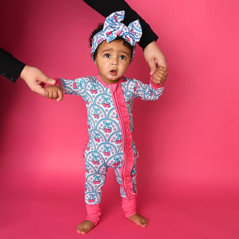 Cherry Ruffle Zip Bamboo Pajama