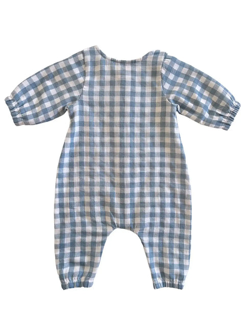 Organic Long Sleeve Bay Jumpsuit - Blue Gingham