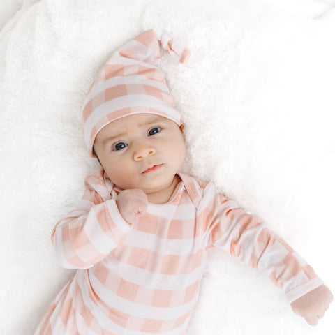 Pink Gingham Baby Bamboo Gown & Hat Gift Set
