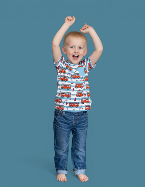 Kids Bamboo Pocket Tee - Firetruck Frenzy