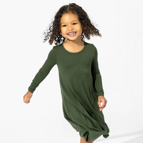 Girls' Long Sleeve Bamboo Dress/Nightgown - Evergreen