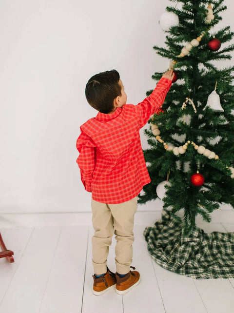 Boys Button Down Shirt - Red Picnic Plaid