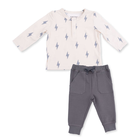 Long Sleeve Henley Shirt & Jogger Pant - Lightning Bolt Viscose