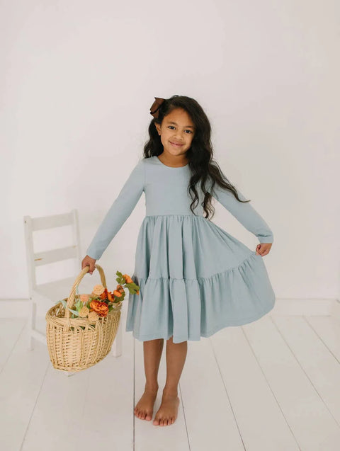 Gwendolyn Ruffle Dress - Dusty Blue