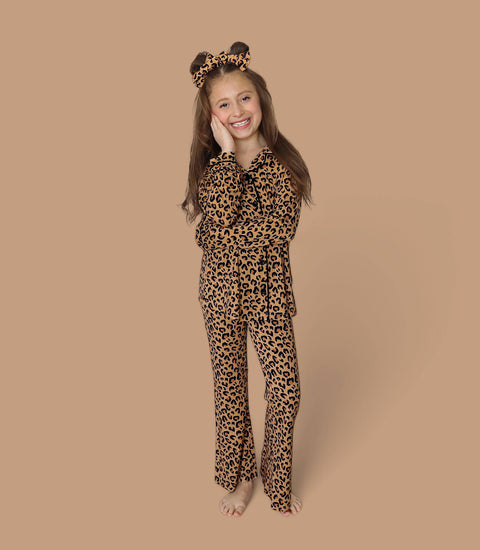 Girls Flare Bamboo Pajama Set - Leopard Dream