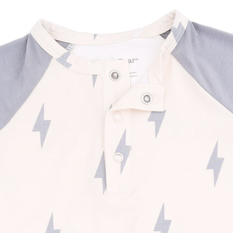 Long Sleeve Raglan Henley Romper - Lightning Bolt