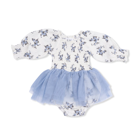 Long Sleeve Smocked Bubble with Tutu - Belle Rosette Dot
