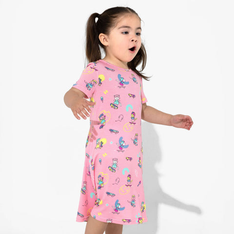 Girls' Short Sleeve Bamboo Dress/Nightgown - Skater Kitty