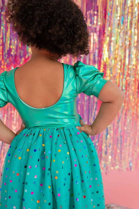 Diana Dress - Teal Confetti Lamé