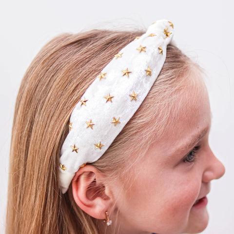 Velvet Knot Headband - White Stars