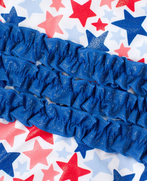 Long Sleeve One Piece Rash Guard Swimsuit - Shimmer Star-Spangled