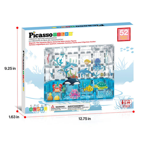 PicassoTiles Ocean Theme Magnetic Tile Building Set (52 Pieces)