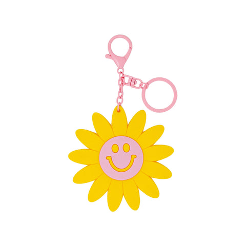 Pink Happy Face Flower Bag Charm & Key Chain