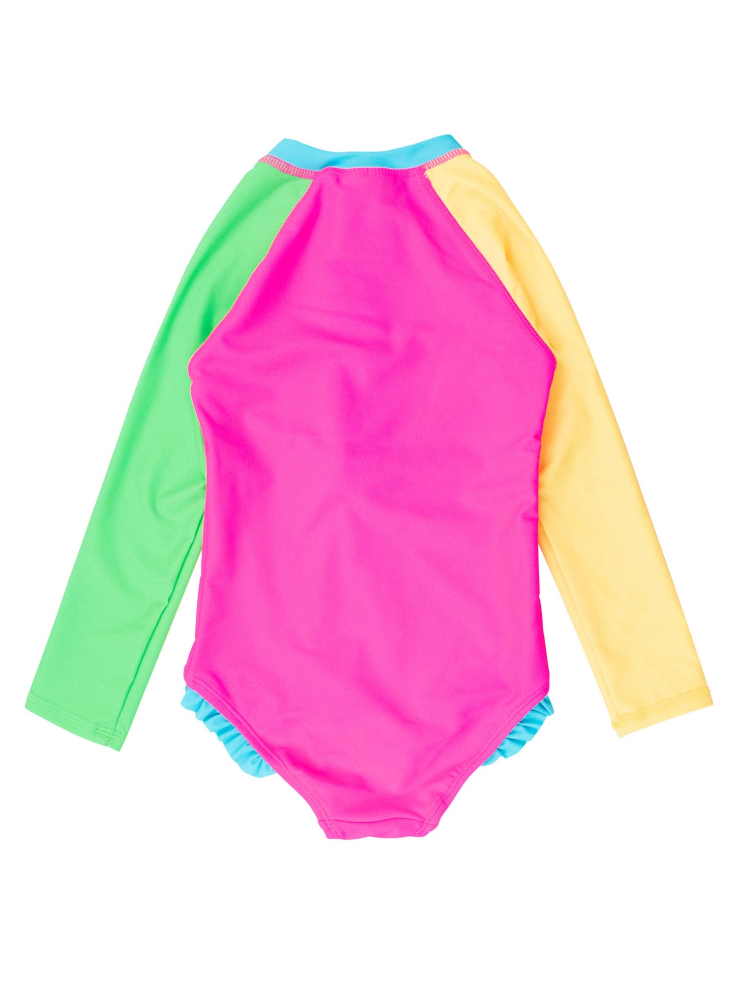 Neon Color Block One Piece Rash Guard - RuffleButts + RuggedButts