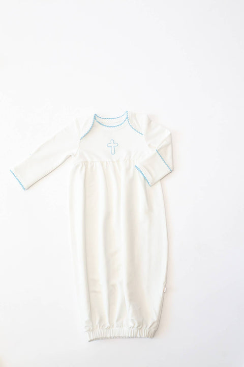 Blue Cross Embroidered Infant Gown