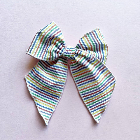 Primary Seersucker Rainbow Elle Bow