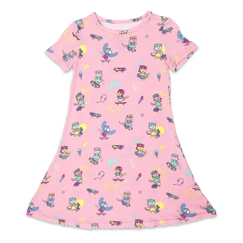 Short Sleeve Bamboo Dress - Skater Kitty