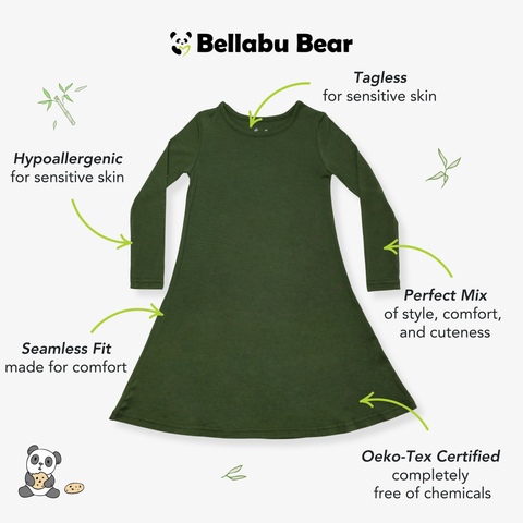 Girls' Long Sleeve Bamboo Dress/Nightgown - Evergreen