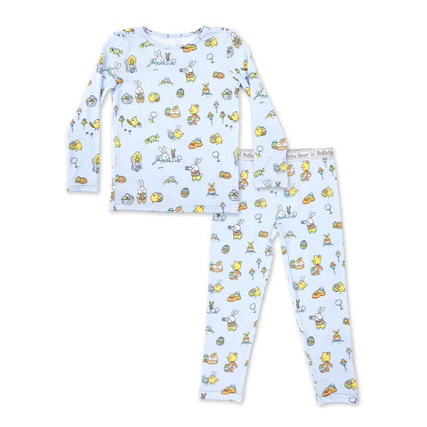 Easter Bunny Blue Bamboo Kids Pajamas