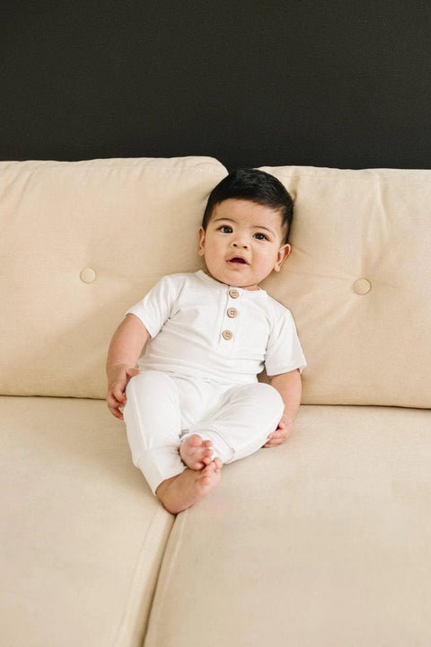 White Bamboo Henley Romper
