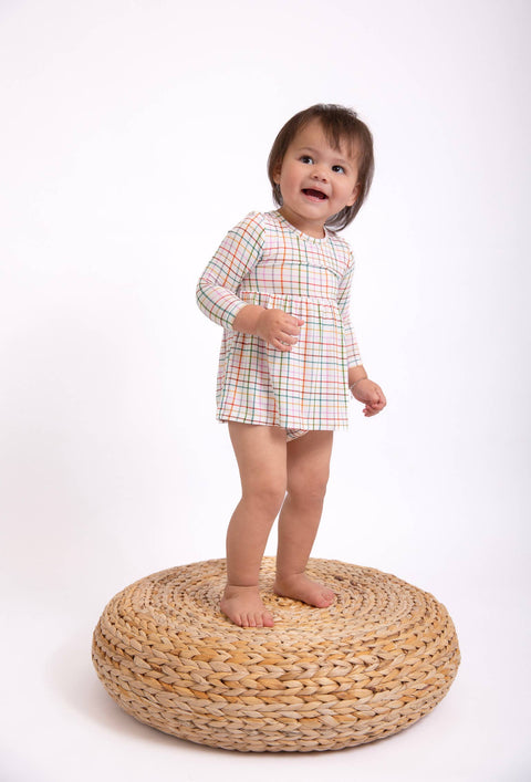 Plaid Long Sleeve Bodysuit Dress for Baby Girls