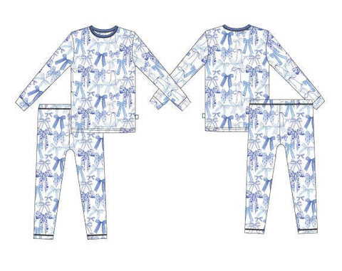 Blue Bow Bamboo Long Sleeve Pajama Set for Girls