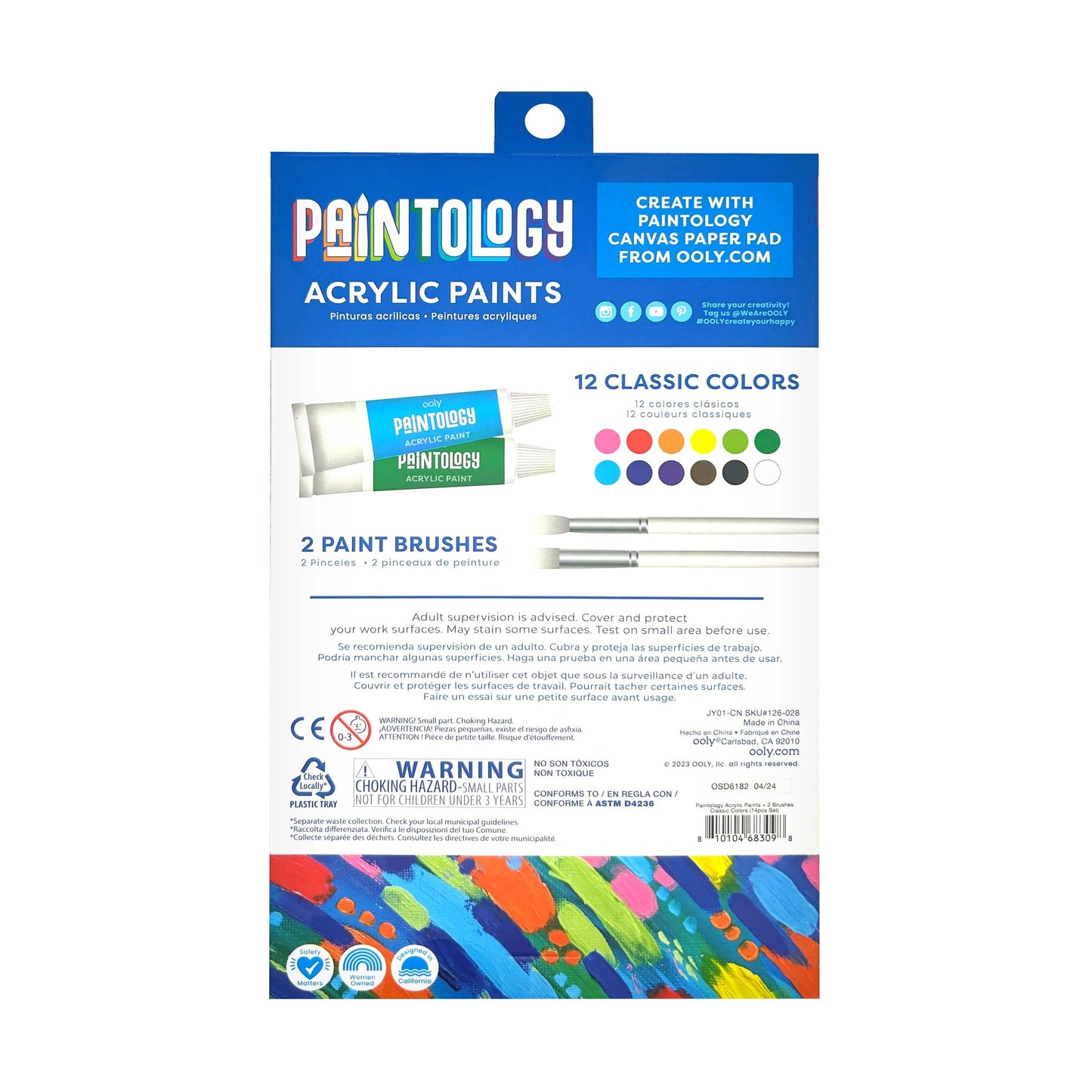 Paintology Acrylic Paints + 2 Brushes (Classic Colors)