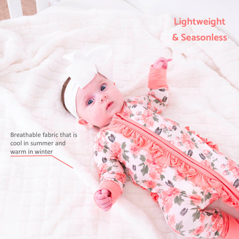 Bamboo Baby Convertible Ruffle Zipper Pajama Peony Floral