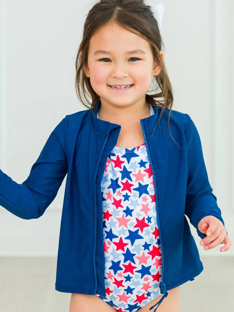 Long Sleeve Full Zip Rash Guard - Navy