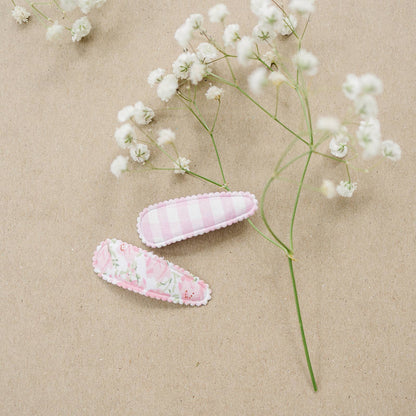 Set of 2 Pink Floral + Gingham Snap Clips