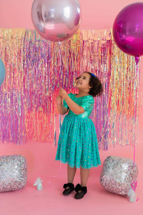 Diana Dress - Teal Confetti Lamé