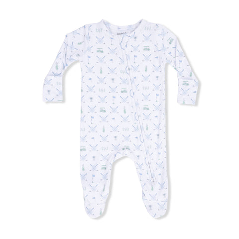 2 Way Zipper Footie - Golf Trellis Blue