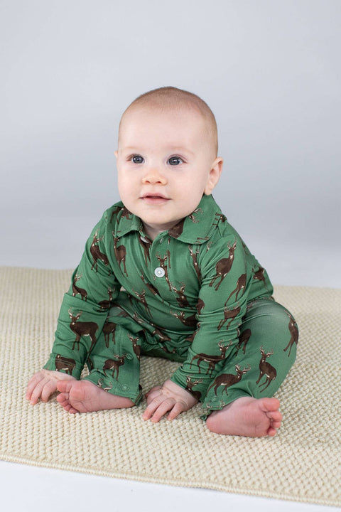 Deer Long Sleeve Polo Romper