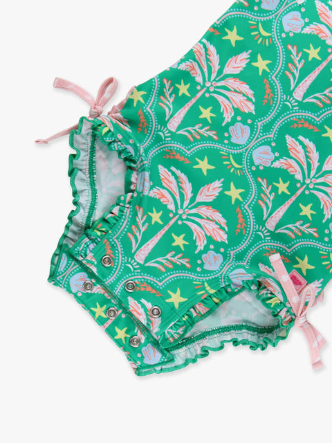 Baby Girls Long Sleeve One Piece Rash Guard Swimsuit - Coconut Cabana