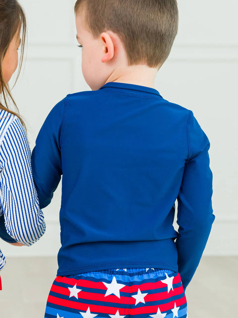 Long Sleeve Full Zip Rash Guard - Navy