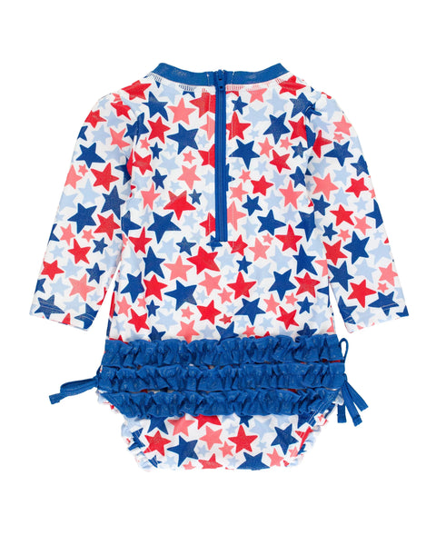 Long Sleeve One Piece Rash Guard Swimsuit - Shimmer Star-Spangled
