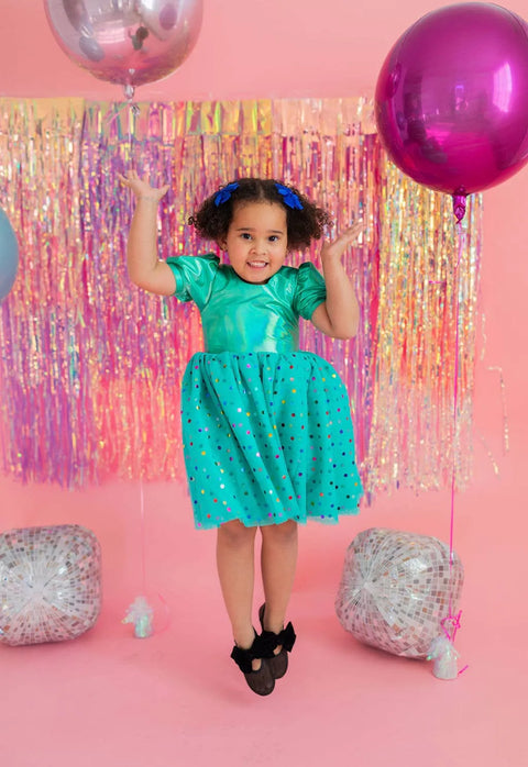 Diana Dress - Teal Confetti Lamé