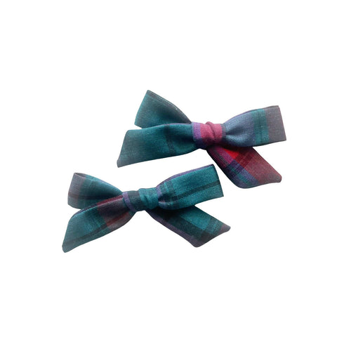Vintage Jewel Tone Plaid Pigtail Bows