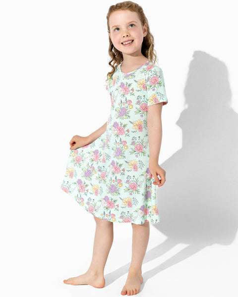 Girls' Short Sleeve Bamboo Dress/Nightgown - Petals & Posies