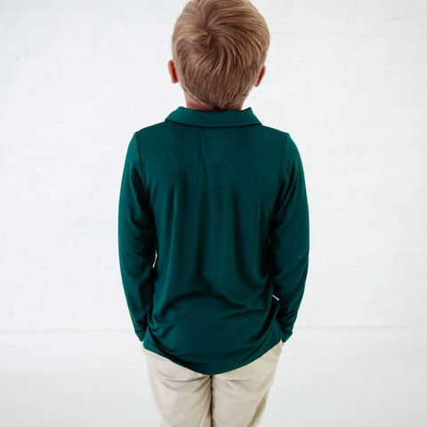 Long Sleeve Bamboo Polo - Holiday Pine