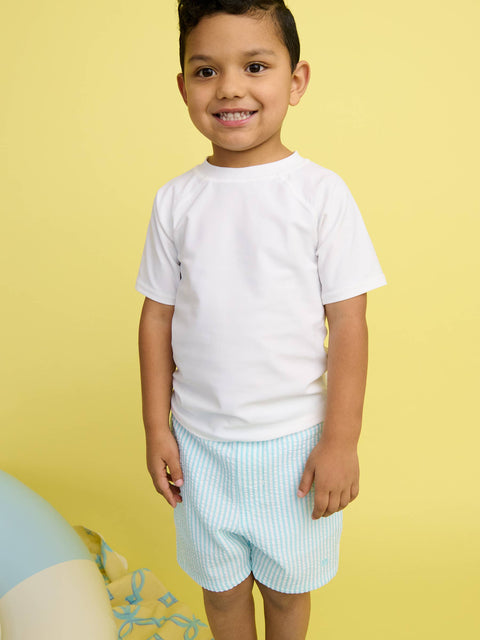 Boys Seersucker Performance Hybrid Swim Trunks - Blue Breeze